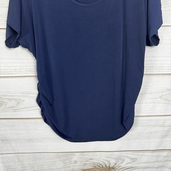 Espresso Navy Blue Side Cinched Short Sleeve Scoop Neck T-Shirt Size Large - Picture 3 of 7